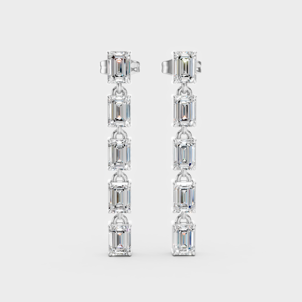 2.75 Ct Emerald Cut Lab-Grown Diamond Drop Earrings In White Gold